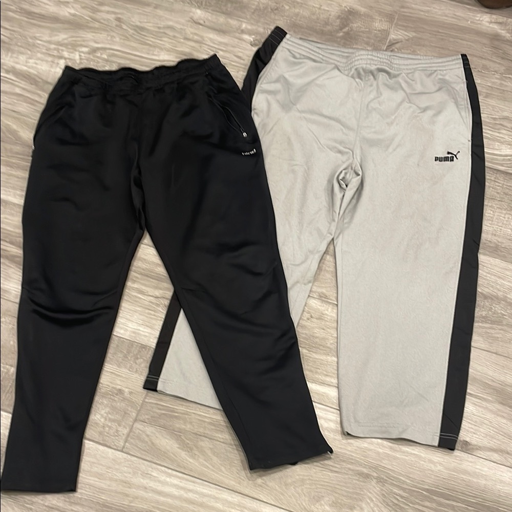Puma Mens Black and Gray Track Pants L, XL